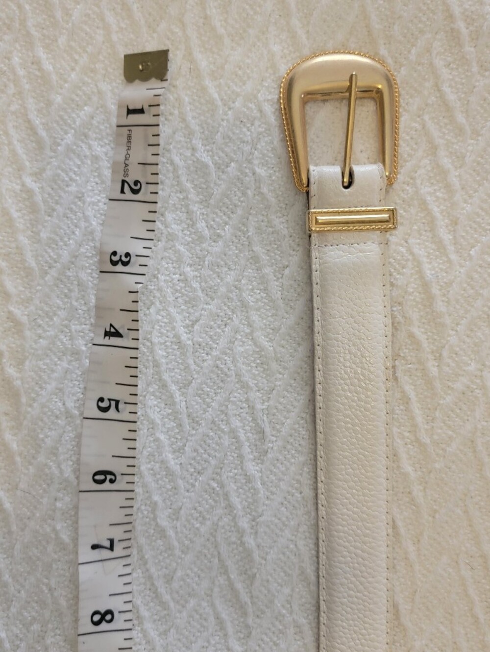 Vintage White Leather Belt with Gold Buckle